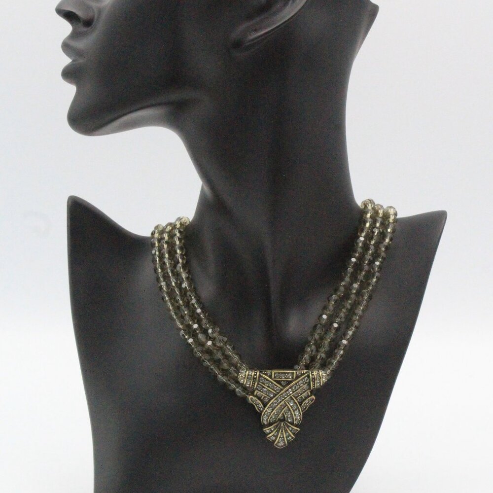 Heidi Daus Designer Triple Strand Gray Rhinestone Statement Necklace